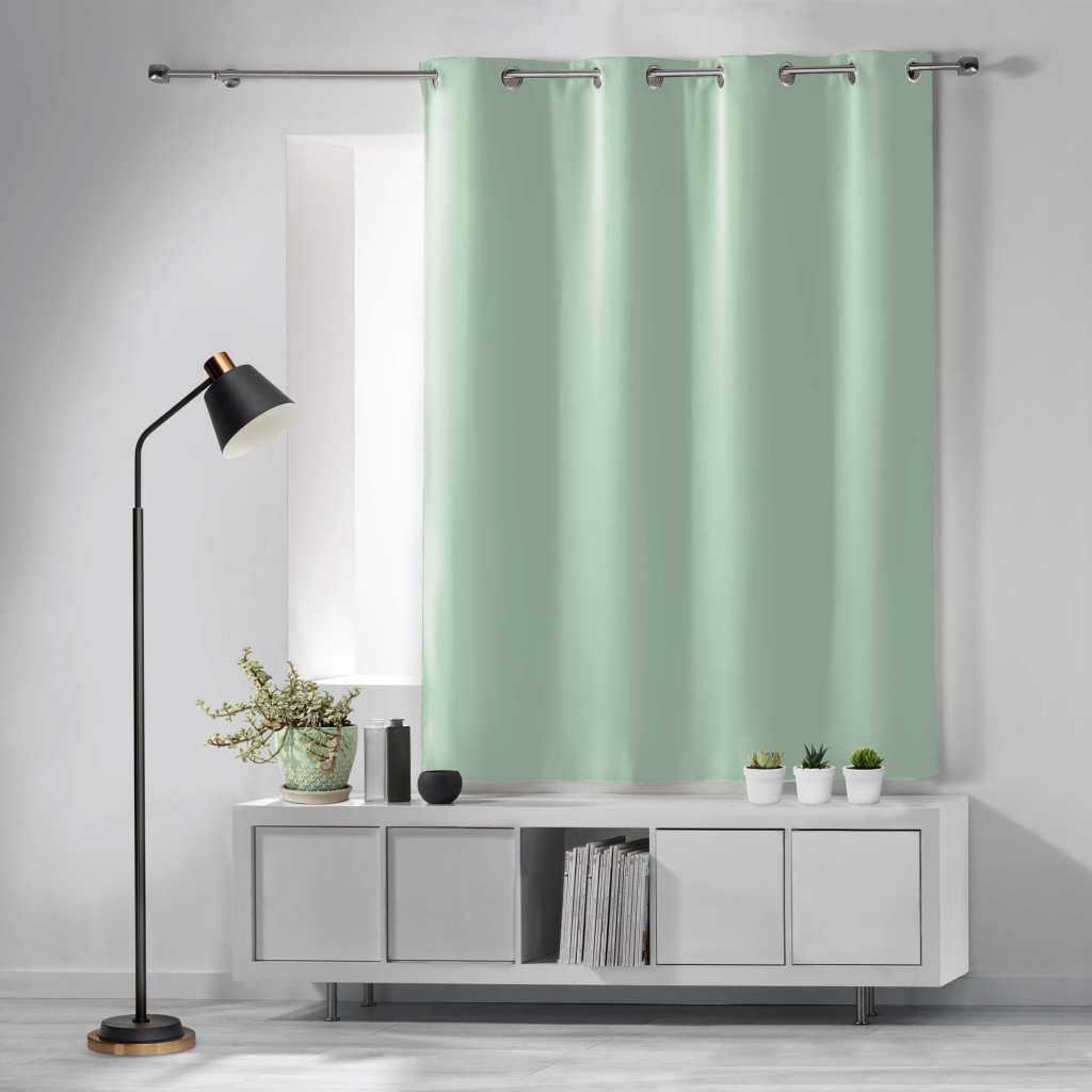 Rideau occultant à œillets 140 x 180 cm – Uni sauge – Petite hauteur –