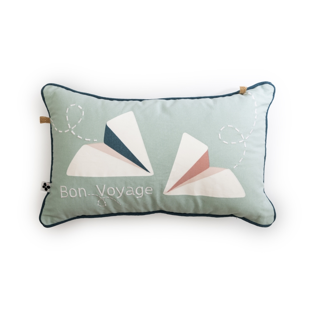 Coussin déhoussable 30 x 50 cm – Coton Imprimé – Petits Papiers – Finition Passepoil