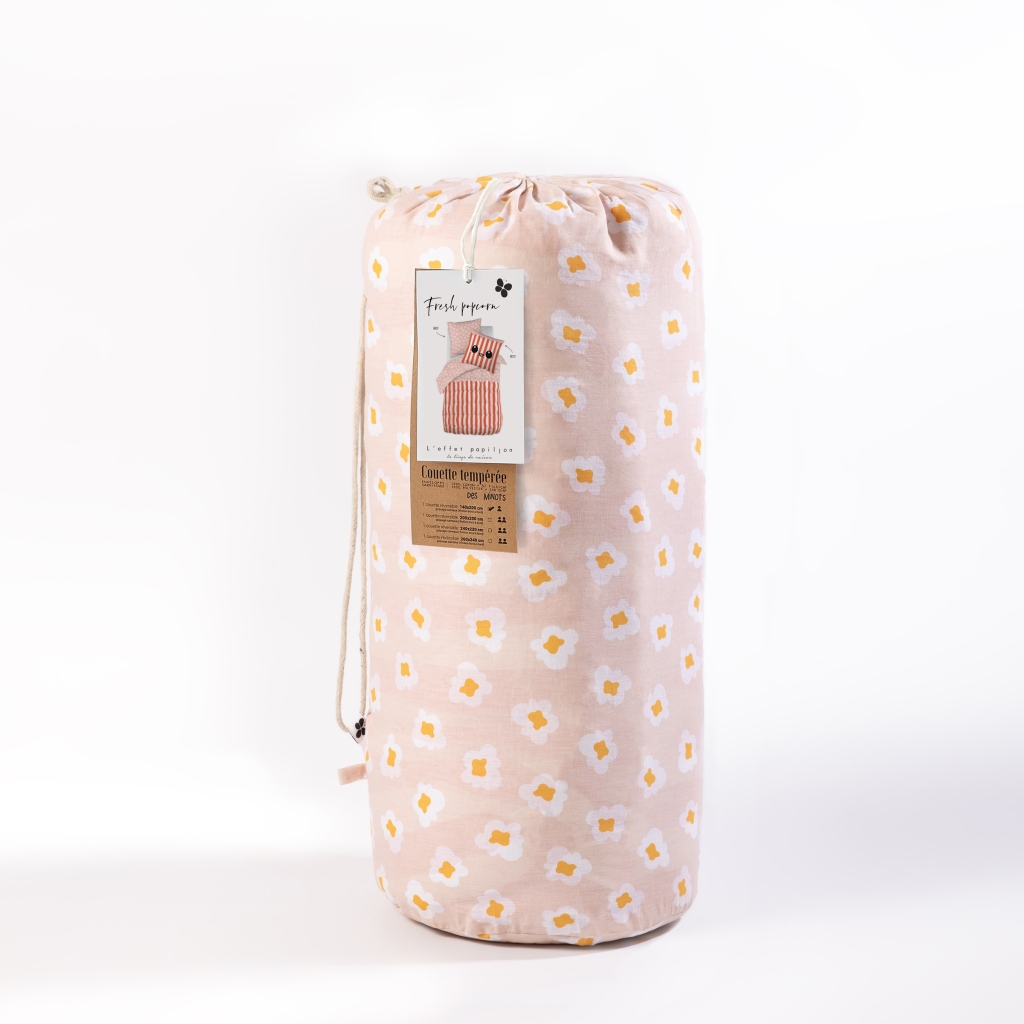 couette imprimée 140 x 200 cm + 1 taie d'oreiller 60 x 60 cm coton imprimé fresh popcorn