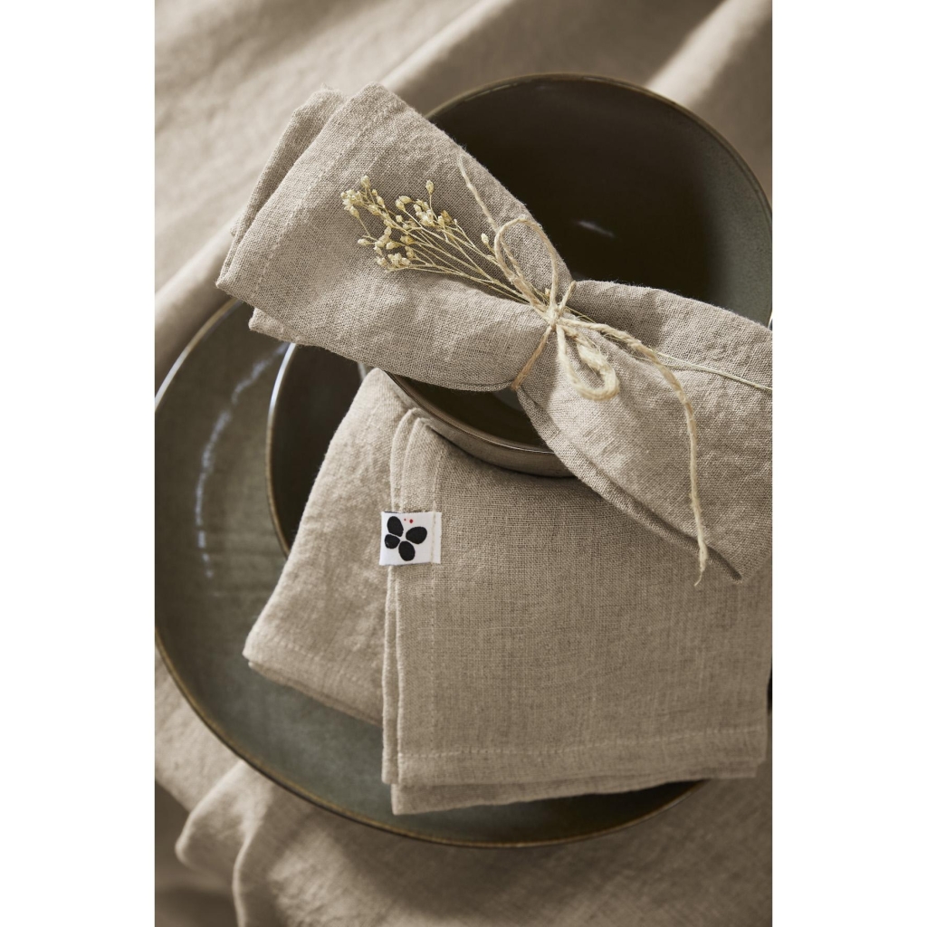 Lot de 3 Serviettes 40 x 40 cm – Lin Lavé Français – Soline Sable