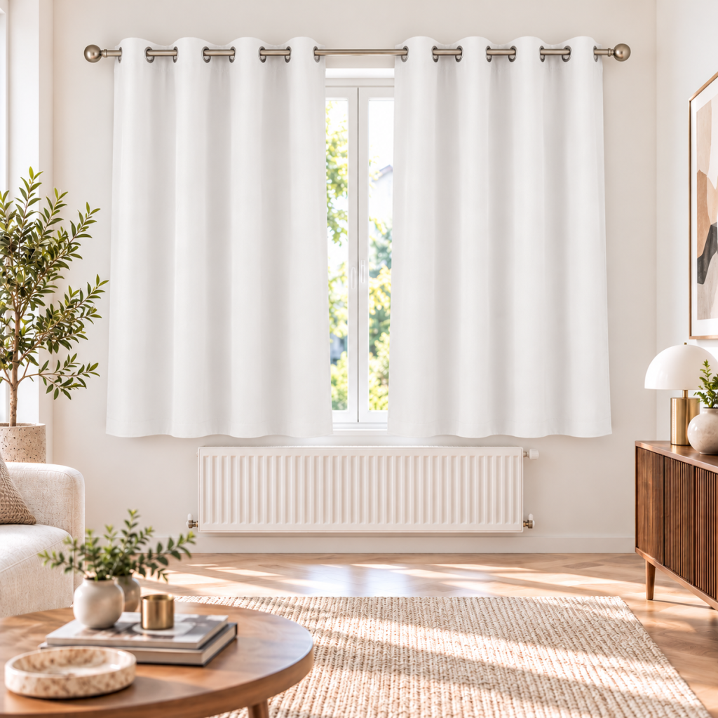 Lot de 2 rideaux petite hauteur à œillets 140 x 180 cm tamisant unis Blanc Essentiel