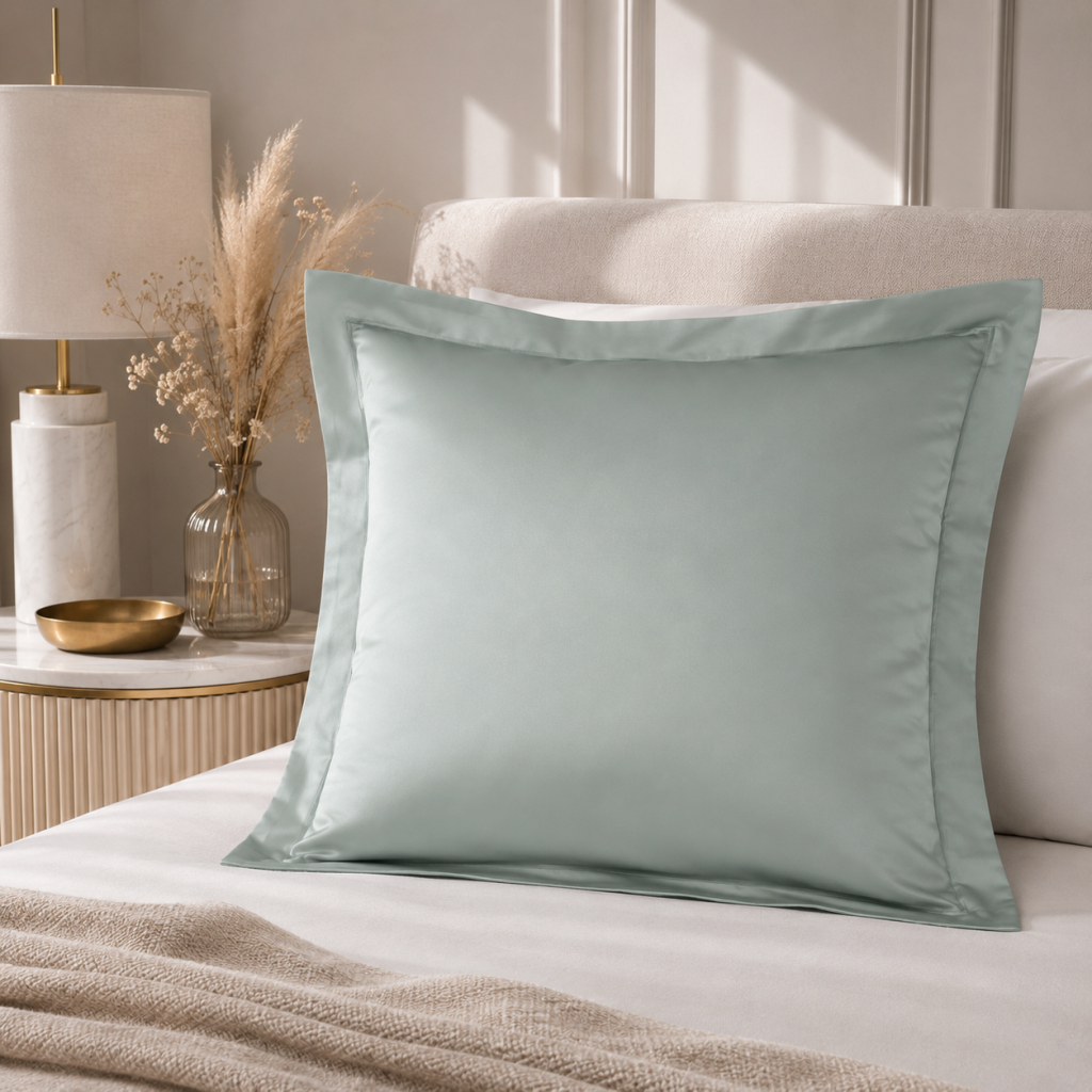 Taie d'Oreiller 65x65 cm Céladon – Satin de Coton 120 Fils/cm² – Hôtellerie Haut de Gamme