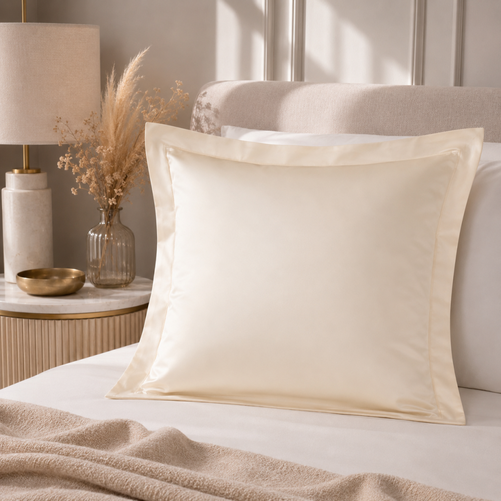 Taie d'Oreiller 65x65 cm Crème – Satin de Coton 120 Fils/cm² – Hôtellerie Haut de Gamme