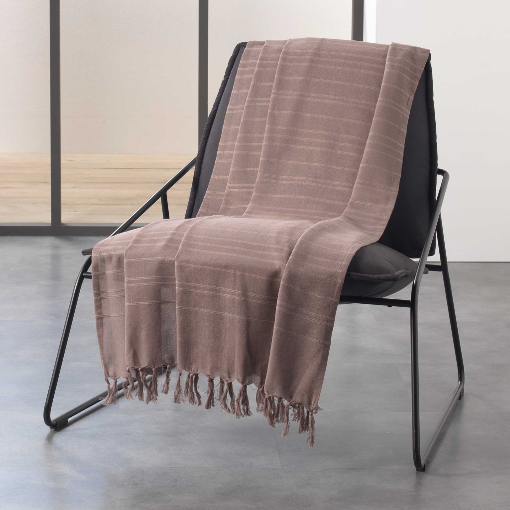 Jete de canape a franges 220 x 240 cm coton tisse lilia Taupe