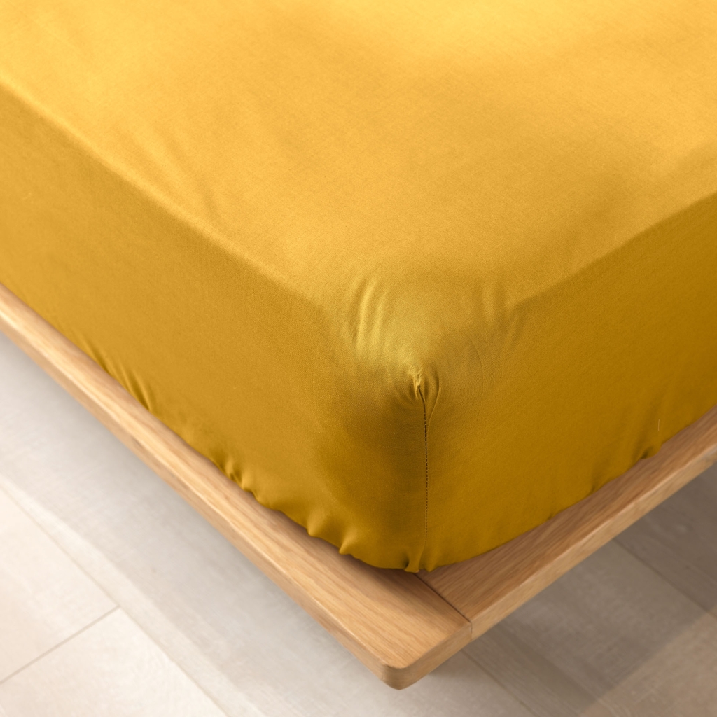 Drap housse Queen size 160 x 200 x 30 cm coton bio 57 fils Biolina Jaune