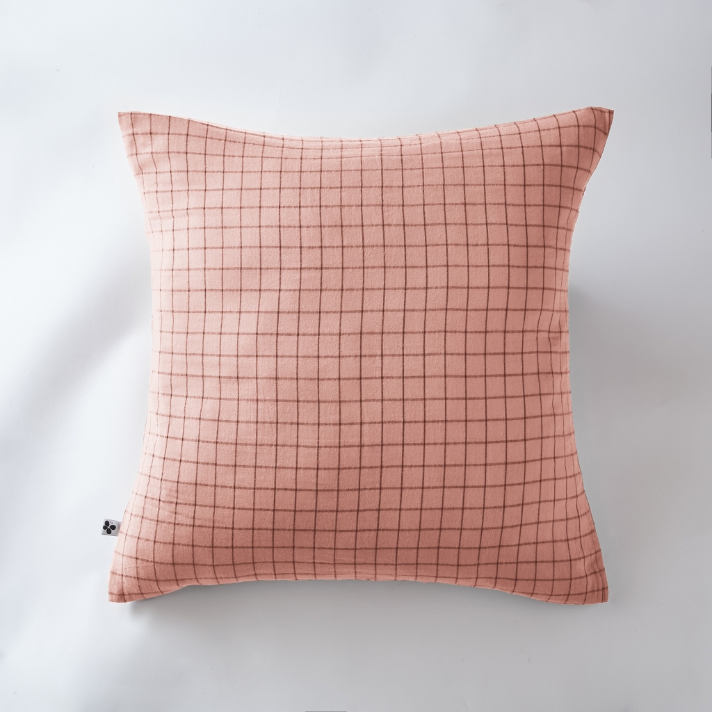 Taie d’oreiller 60 x 60 cm – Gaze de Coton Tissée – Gaïa Mix – Petits Carreaux Rose pêche