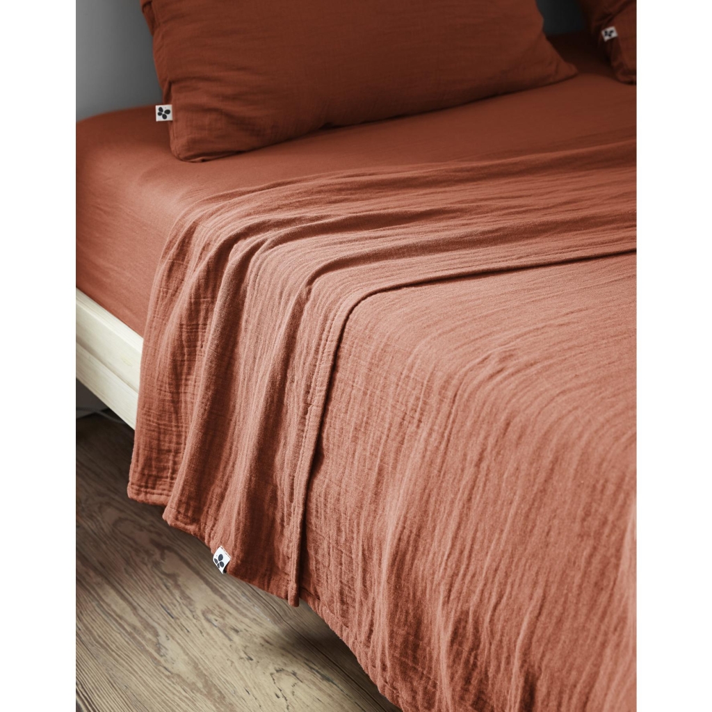 Drap plat 270 x 300 cm Double gaze de coton luxe Gaïa Terracotta