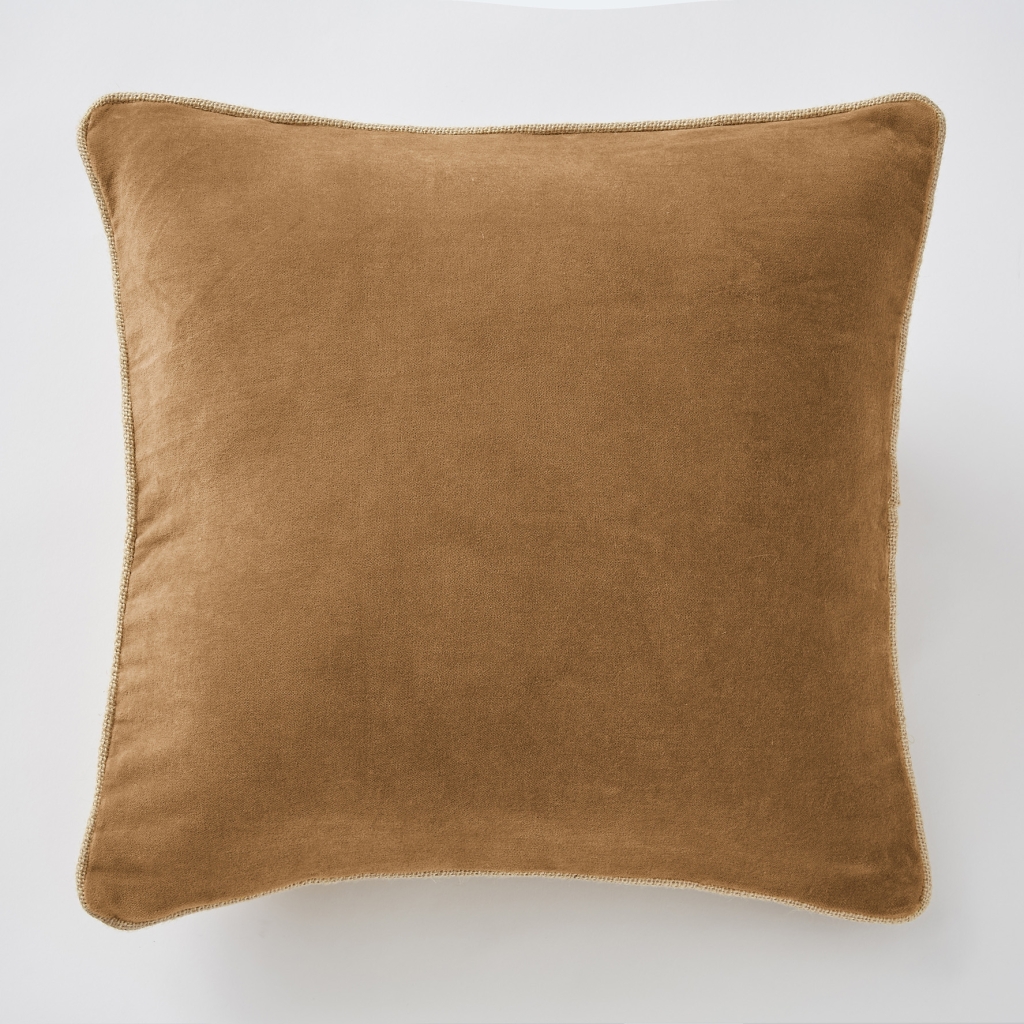 Coussin Déhoussable 45 x 45 cm – Velours de Coton César – Camel