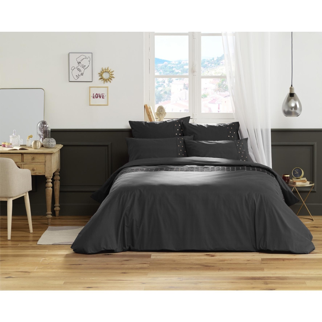 Housse de couette 100% coton luxe 57 fils 240 x 220 cm Agathe Anthracite