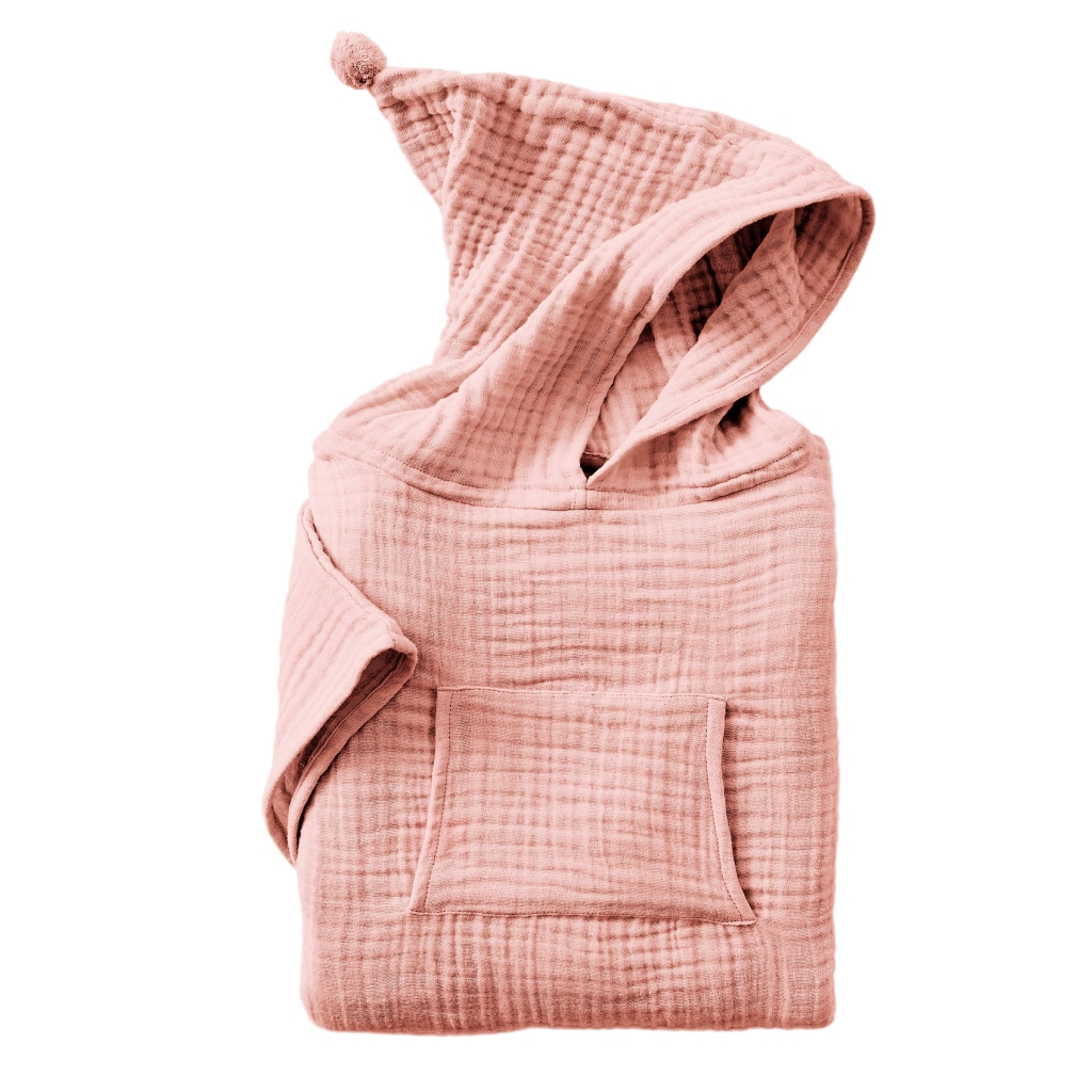 poncho enfant mixte 2/5 ans gaze de coton unie gaïa rose pêche