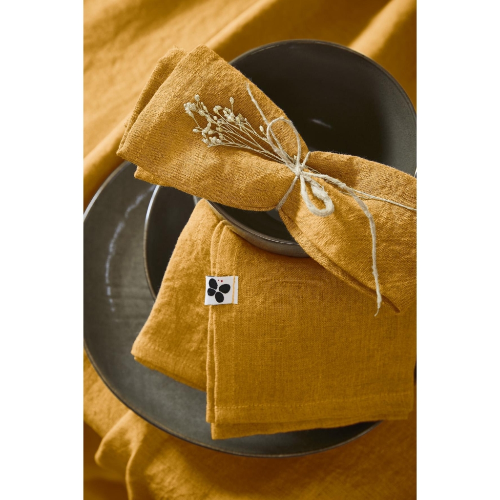 Lot de 3 Serviettes 40 x 40 cm – Lin Lavé Français – Soline Miel