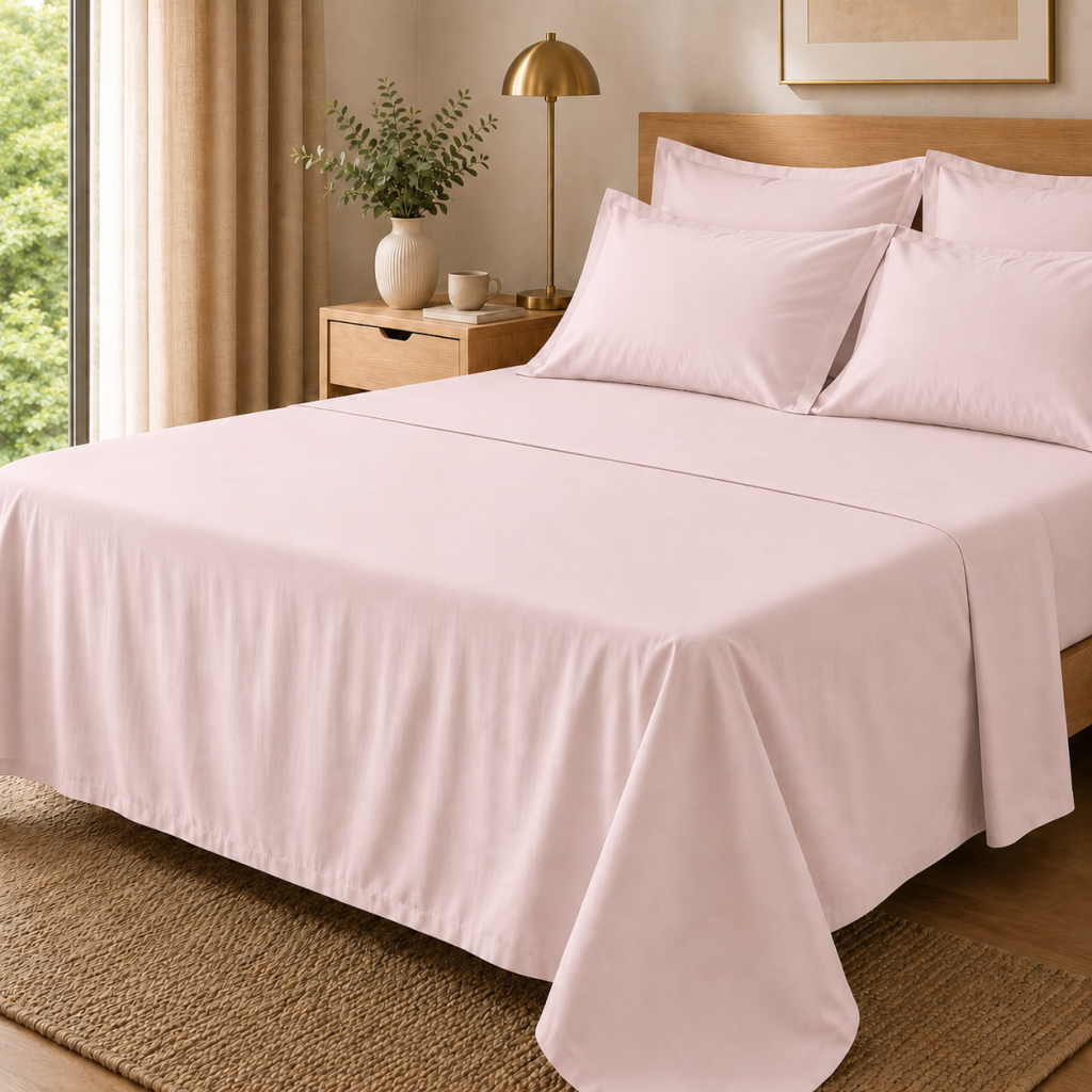 Drap Plat Percale 240 x 300 cm – Pur Coton Peigné Longues Fibres 80 Fils/cm² - Rose