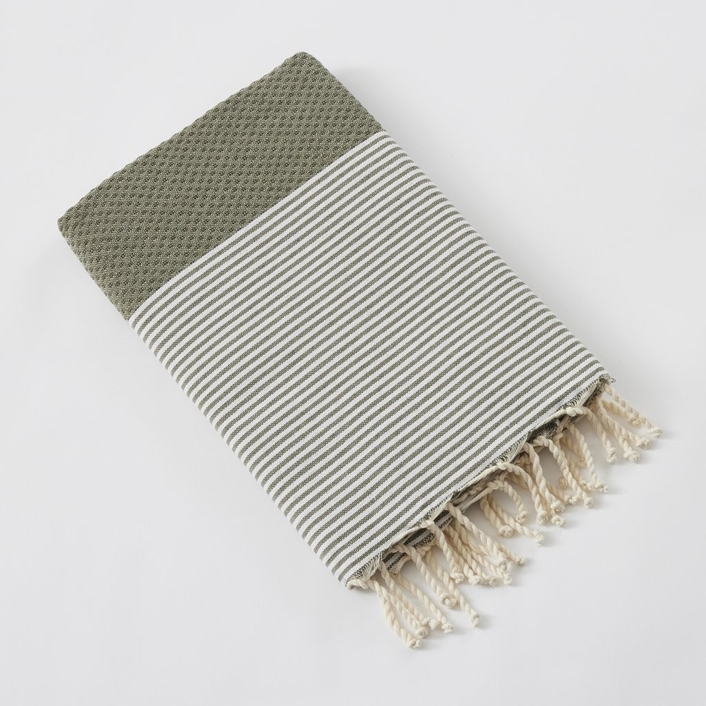 fouta avec franges 100 x 200 cm coton tissé teint marin nénuphar