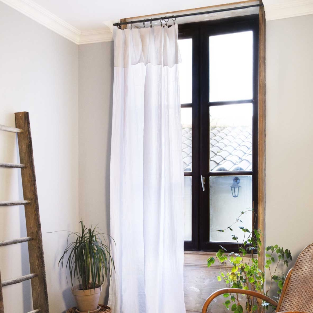 Rideau ajustable + 8 anneaux pince – Gaze de coton – 140 x 300 cm – Blanc – Gaïa