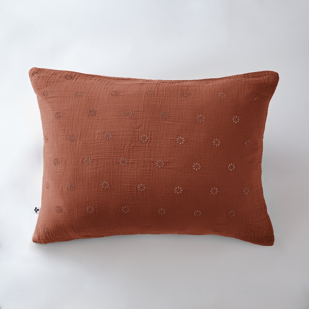 Taie d'oreiller brodée en gaze de coton 50 x 70 cm Gaïa Boho Orange