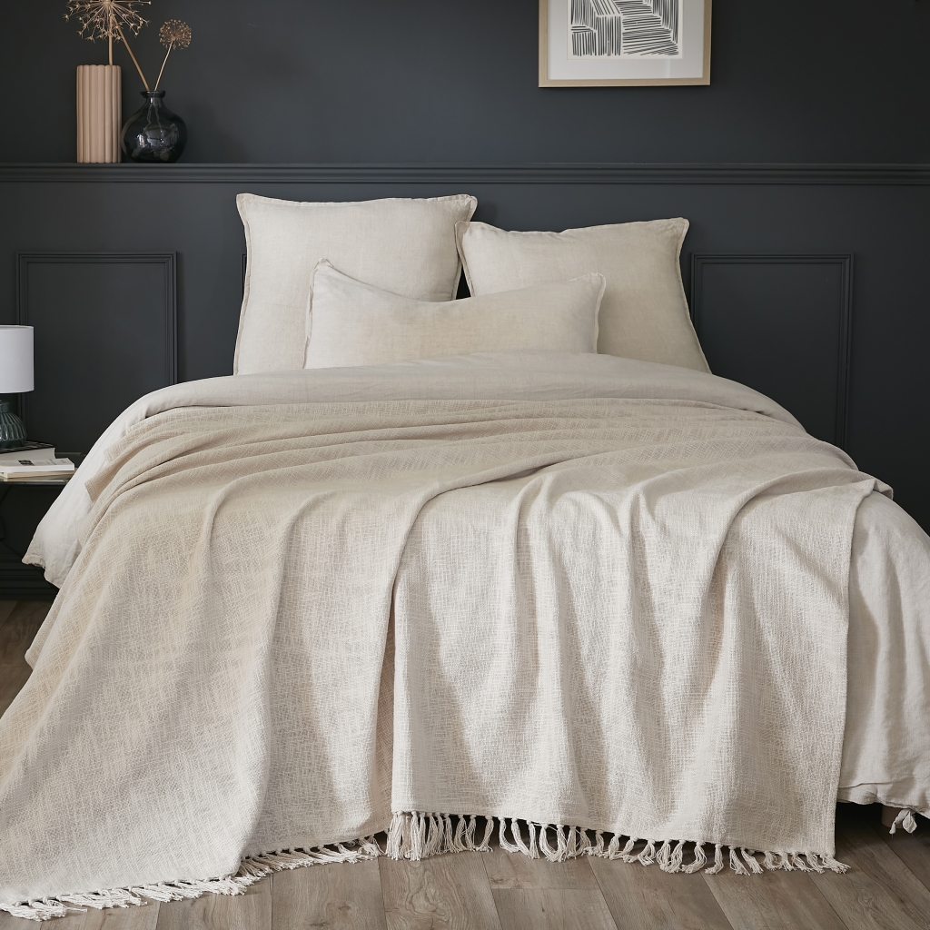 Plaid 180 x 220 cm – Coton Texturé Sixtine – Coloris Pampa – 210 g/m²