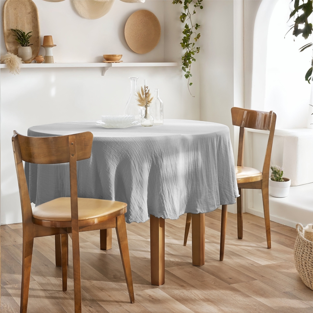 Nappe ronde 180 cm – Double gaze de coton – Gaïa Nuage