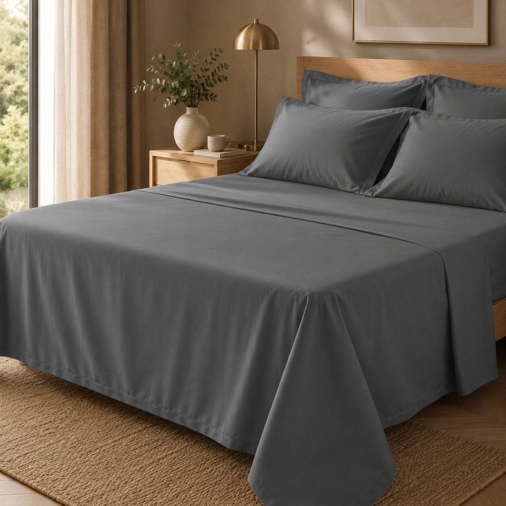 Drap Plat Percale 240 x 300 cm – Pur Coton Peigné Longues Fibres 80 Fils/cm² - Ardoise