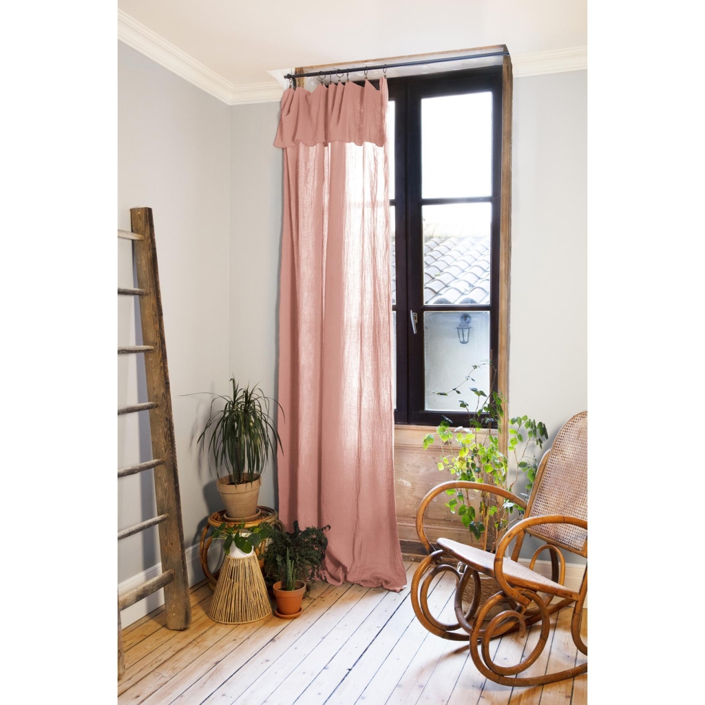 Rideau ajustable + 8 anneaux pince – Gaze de coton – 140 x 300 cm – Rose pêche – Gaïa