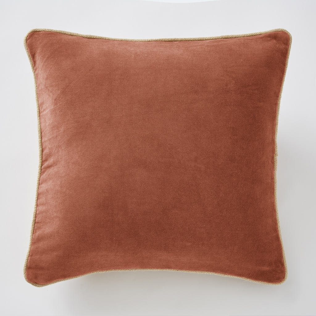 Coussin déhoussable en velours de coton César – 45 x 45 cm – Terracotta