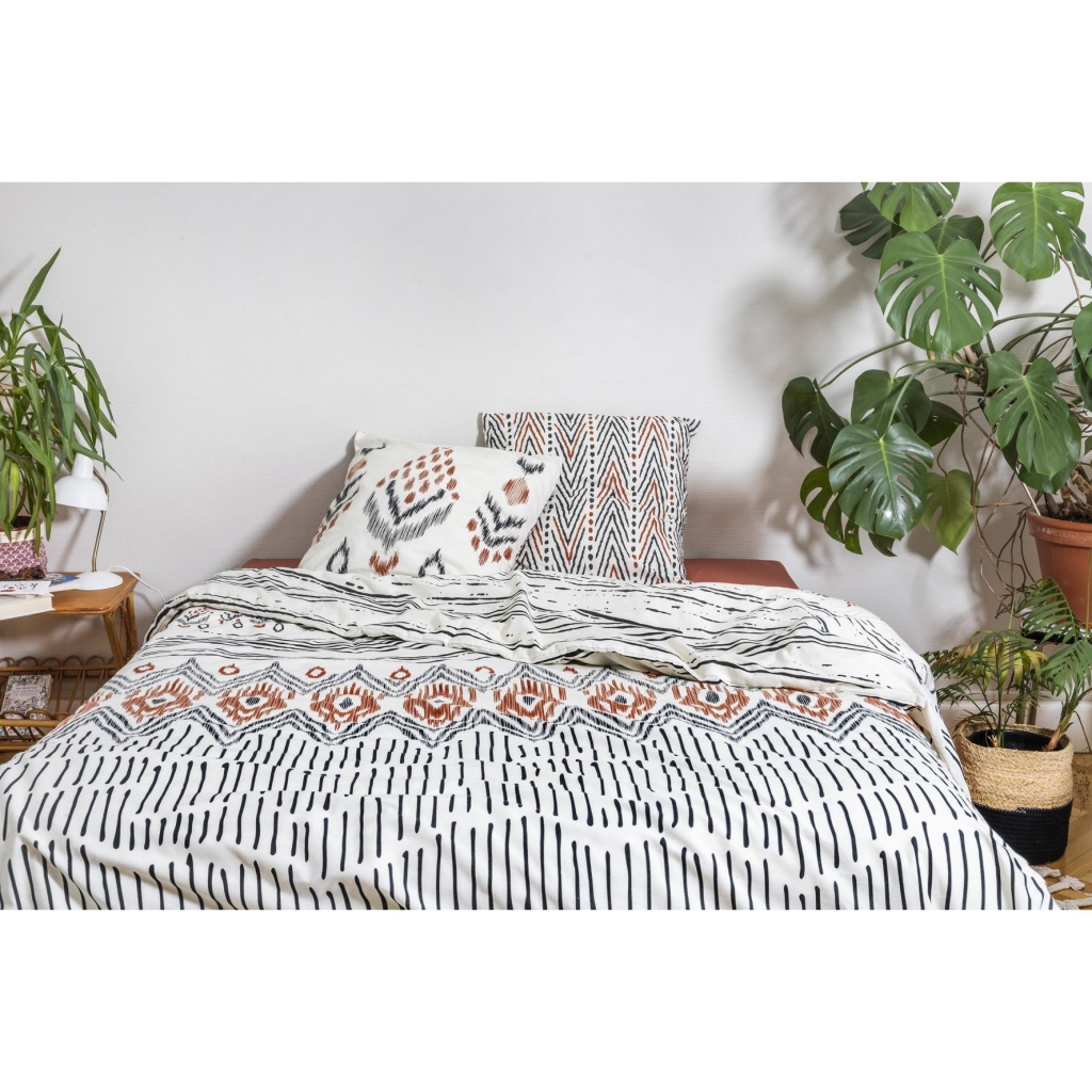 Housse de couette 140 x 200 cm + 1 taie d’oreiller – Coton 57 fils – ETHNIC