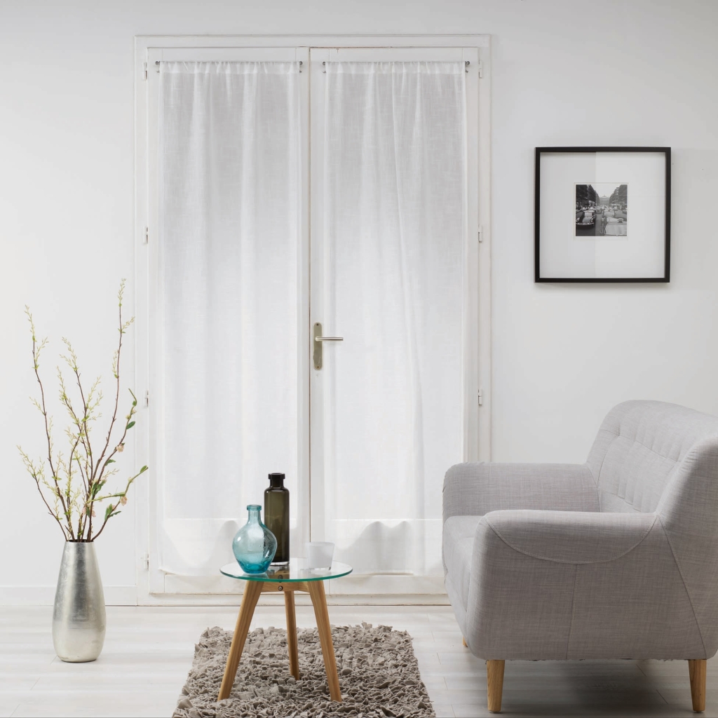 Paire de voilages droits passe-tringle 2 x 70 x 240 cm – Effet lin tissé – Milza Blanc