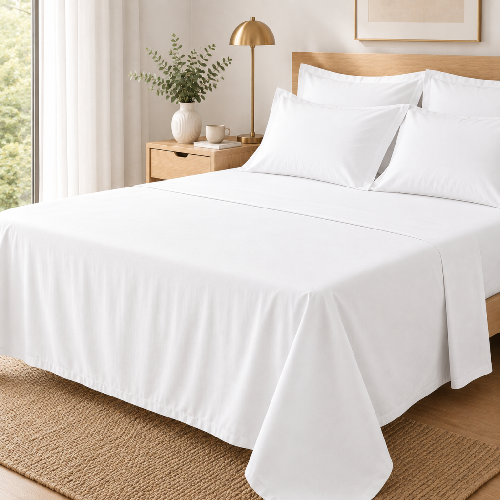Drap Plat Percale 240 x 300 cm – Pur Coton Peigné Longues Fibres 80 Fils/cm² - Blanc