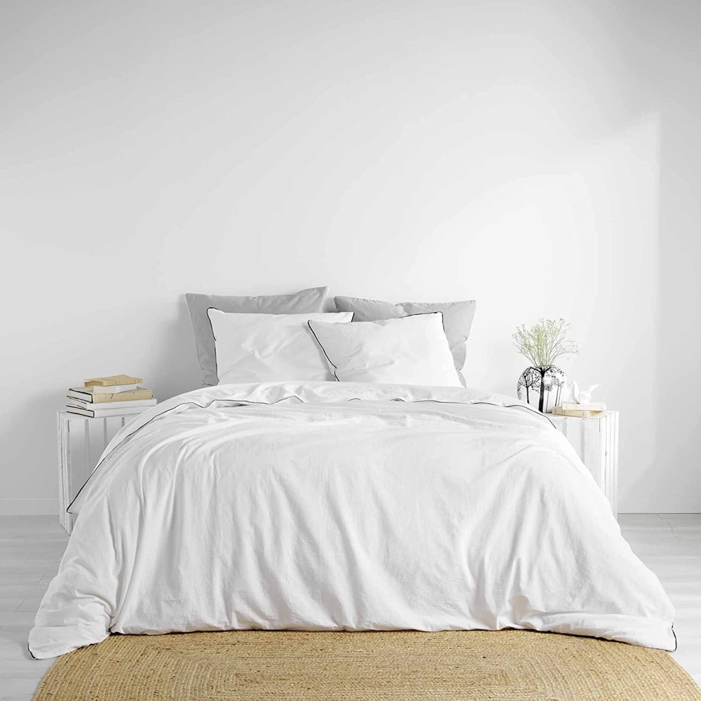 Housse de couette 260 x 240 cm coton lavé 57 fils Linette Blanc