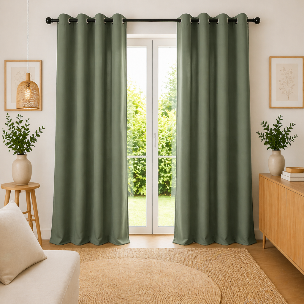 Lot de 2 Rideaux 100% Coton Prélavé 140 x 260 cm – KALA Romarin