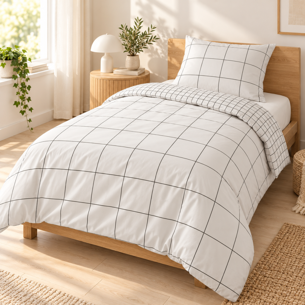 Parure de lit réversible CARRIE Pampa 140 x 200 cm + 1 taie 100% coton 57 fils