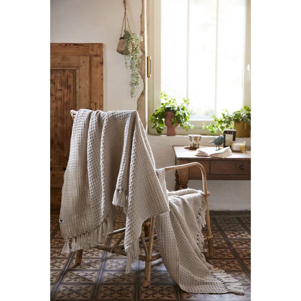 Plaid à franges 180 x 220 cm bouteille recyclé Gabin Naturel