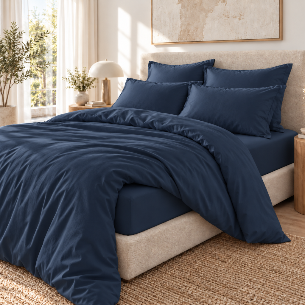 Parure de lit 260 x 240 cm 100% viscose de bambou 120 fils SALOMÉ Minuit + drap-housse 140 x 190 cm