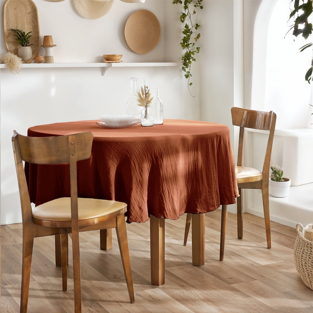Nappe ronde 180 cm – Double gaze de coton – Gaïa Terracotta