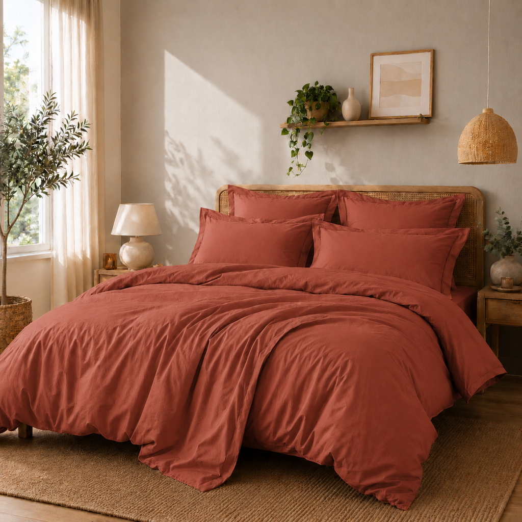 Housse de couette Percale de coton peigné 80 fils/cm²- 260 x 240 cm - Terracotta