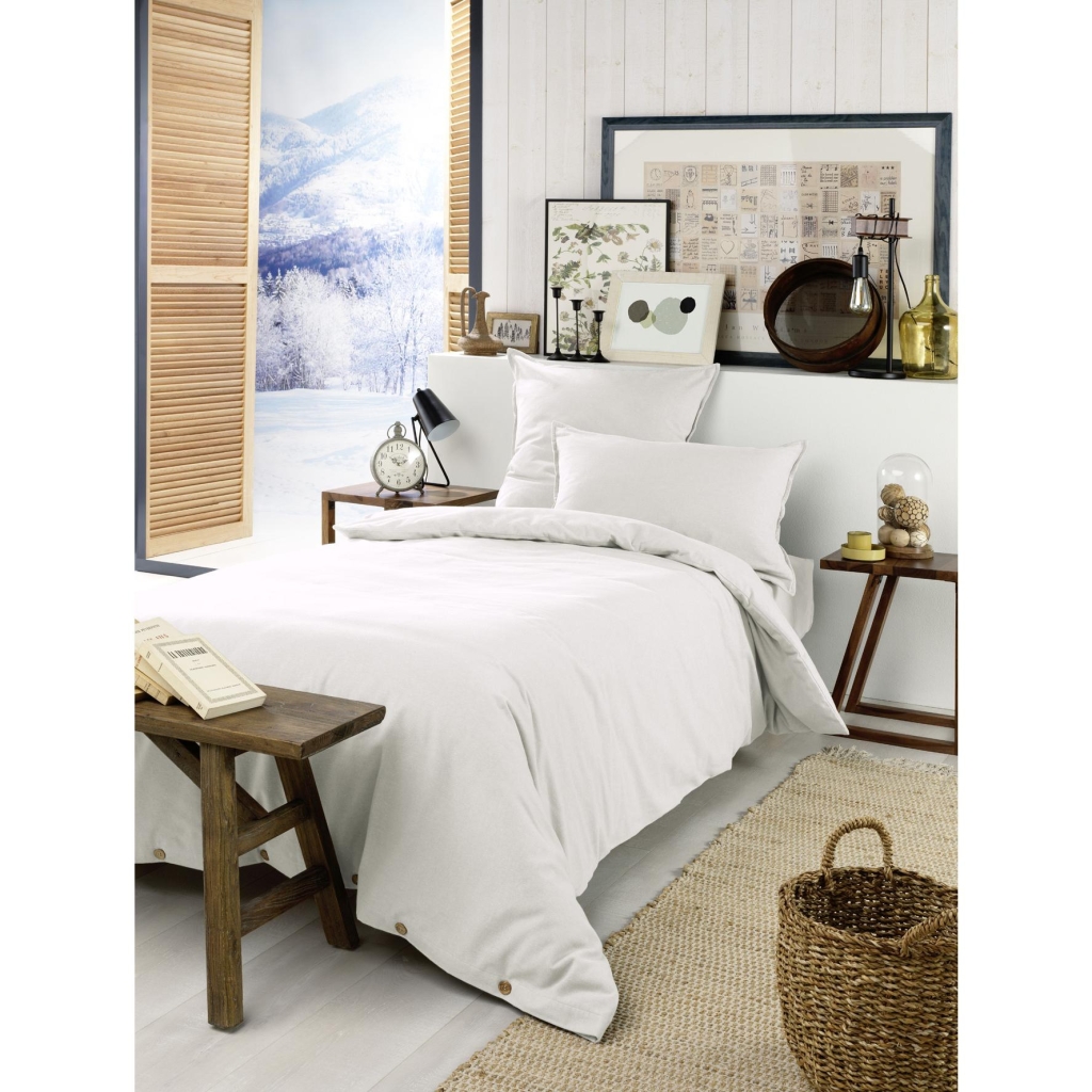 Housse de Couette Chaude 140 x 200 cm – Flanelle 100 % Coton – Candice Blanc