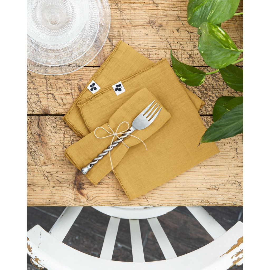 Lot de 3 Serviettes 40 x 40 cm – Double Gaze de Coton – Gaïa Safran