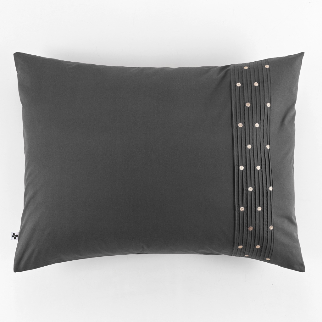 Taie d'oreille brodée 100% coton luxe 57 fils 50 x 70 cm Agathe Anthracite