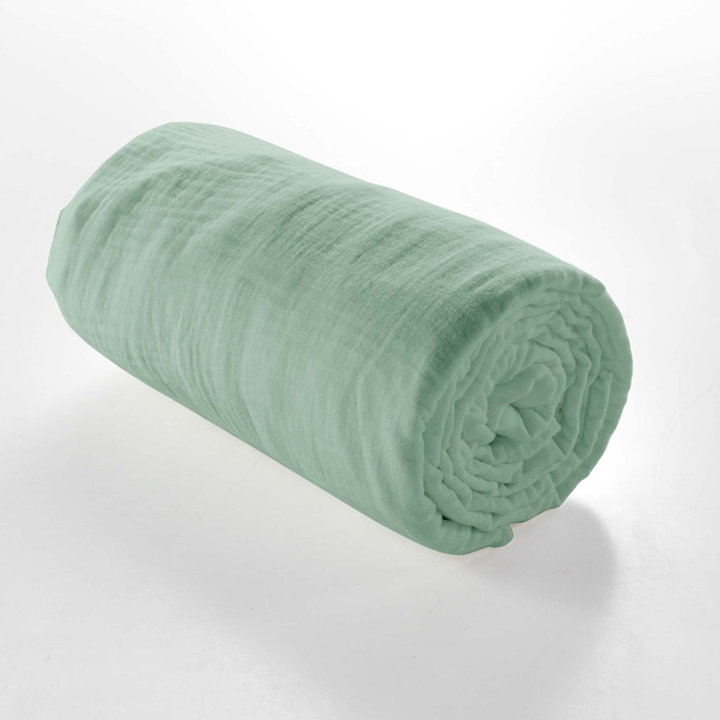 Drap housse 2 personnes 160 x 200 cm double gaze coton 57 fils Angelia Sauge