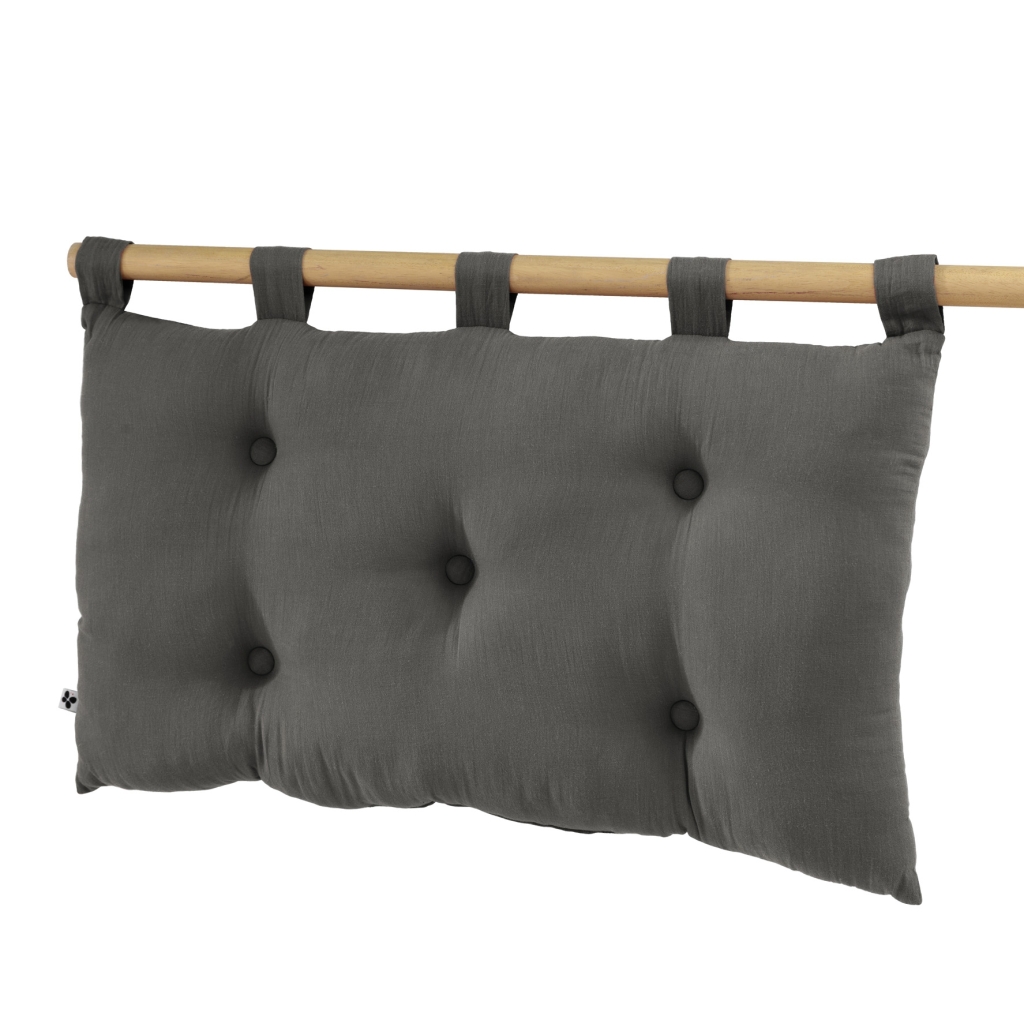 Tête de lit 5 boutons avec passants – 50 x 80 cm – Gaze de coton Gaïa Anthracite