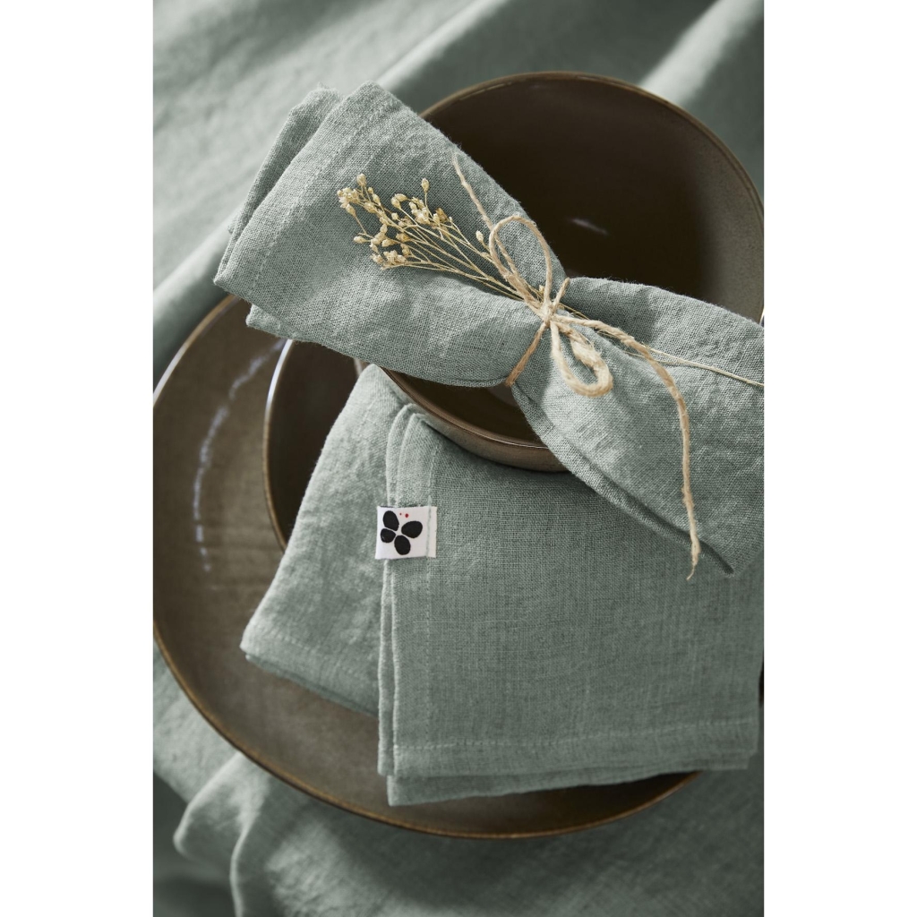 Lot de 3 Serviettes 40 x 40 cm – Lin Lavé Français – Soline Eucalyptus