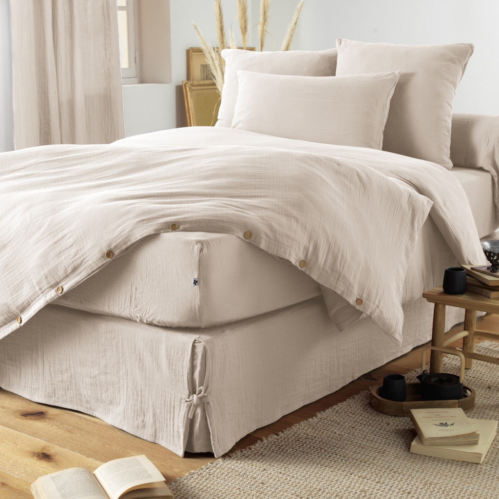 Cache-sommier gaze de coton 160 x 200 cm Gaïa Pampa Naturel