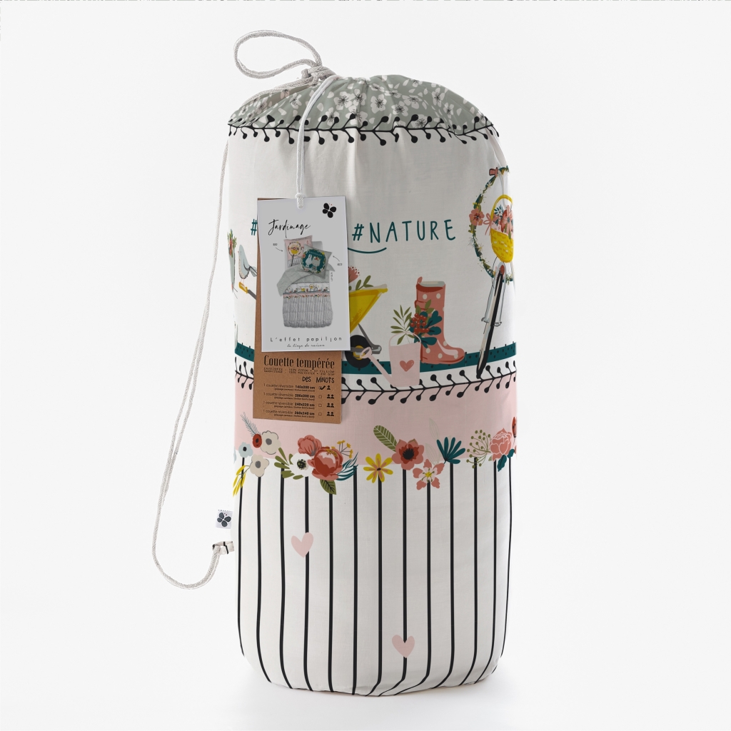 couette imprimée 140 x 200 cm + 1 taie d'oreiller 60 x 60 cm coton imprimé jardinage