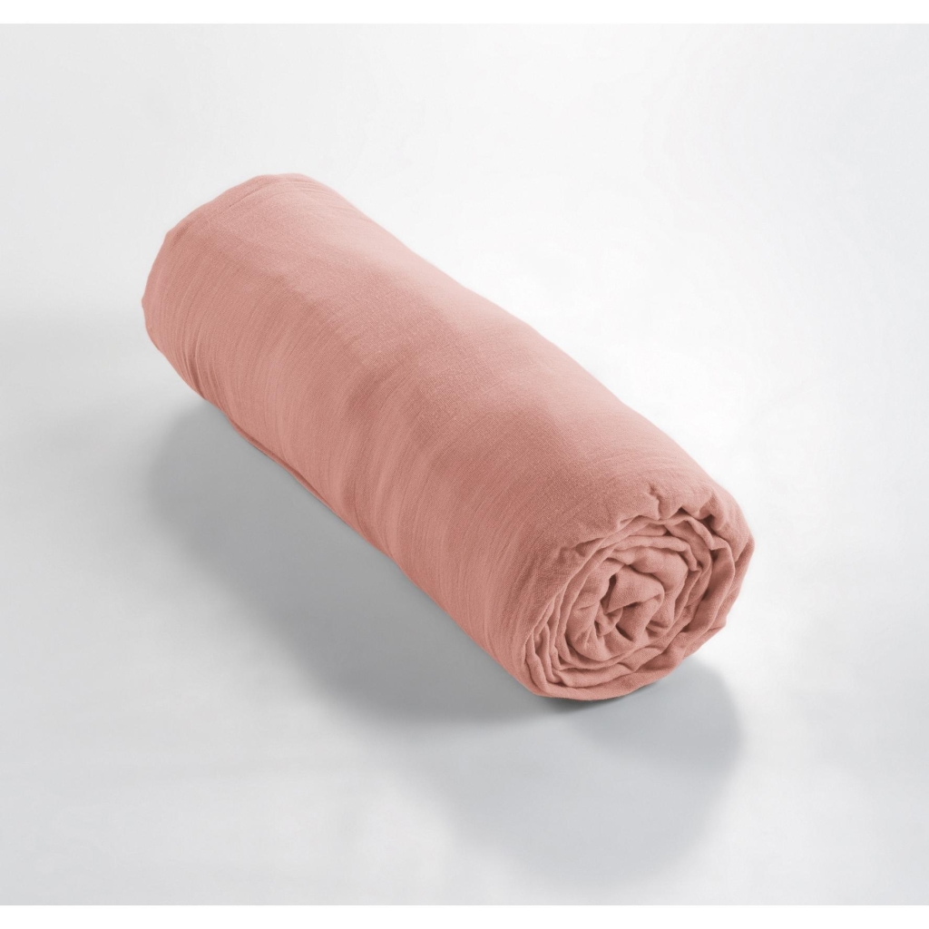 Drap-housse 140 x 190 cm – Double Gaze de Coton 125 g/m² – Gaïa Rose Pêche