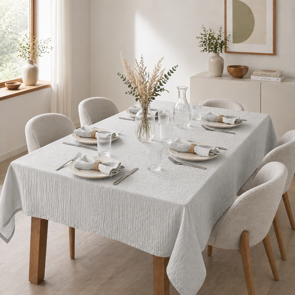 Nappe rectangle 150 x 250 cm + 6 serviettes de table – Double gaze de coton GAÏA Nuage