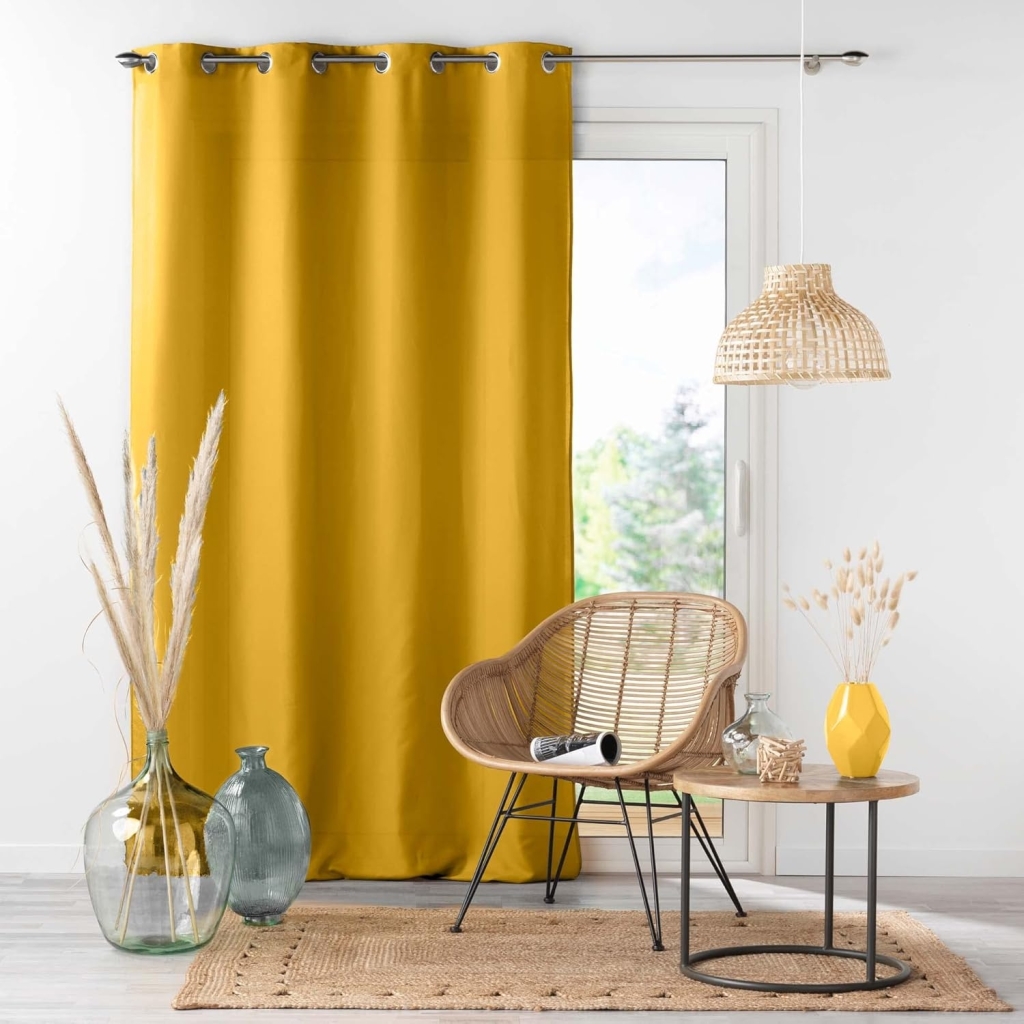Lot de 4 Rideaux Unis à Œillets 140 x 260 cm – Microfibre – Absolu Moutarde