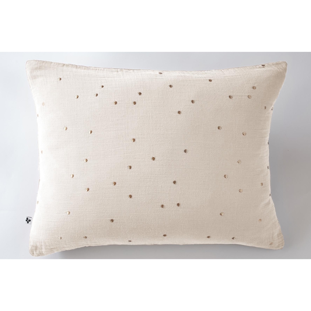 Taie d’Oreiller 50 x 70 cm – Gaze de Coton Brodée Fil Or – Gaïa Chic Pampa