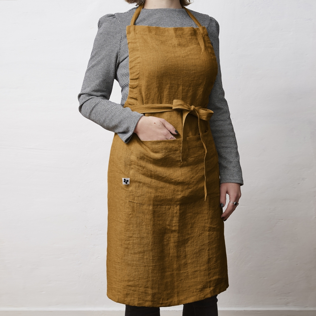 Tablier ajustable 70 x 85 cm – Lin lavé français 160 g/m² – Soline Caramel