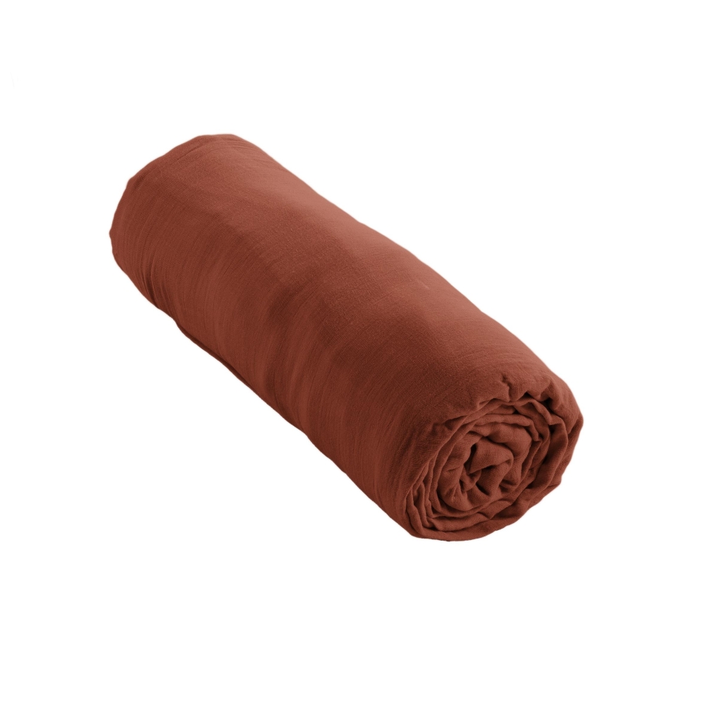 Drap-housse 200 x 200 cm – Double Gaze de Coton 125 g/m² – Gaïa Terracotta