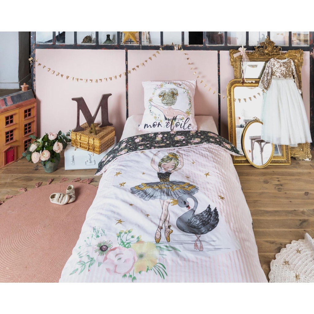 parure de lit (housse de couette + 2 taies d'oreiller) 200 x 200 cm coton imprimé mon etoile (placée)