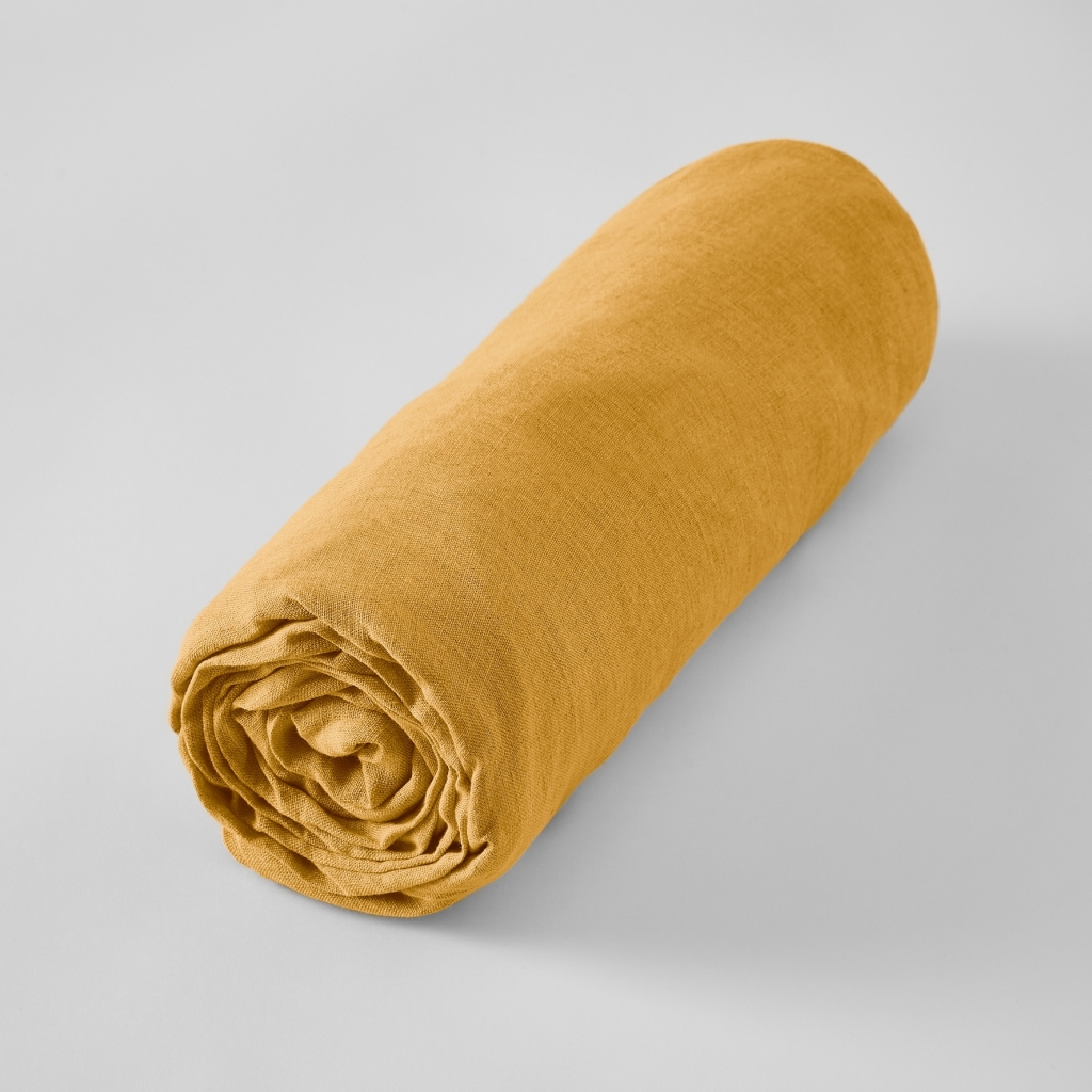Drap Housse Luxe en Lin Lavé Français 180 x 200 cm – Soline Miel